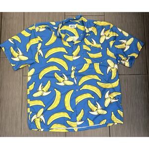 Uzzi Men’s Novelty Banana Print Short Sleeve Collared Shirt Size XL